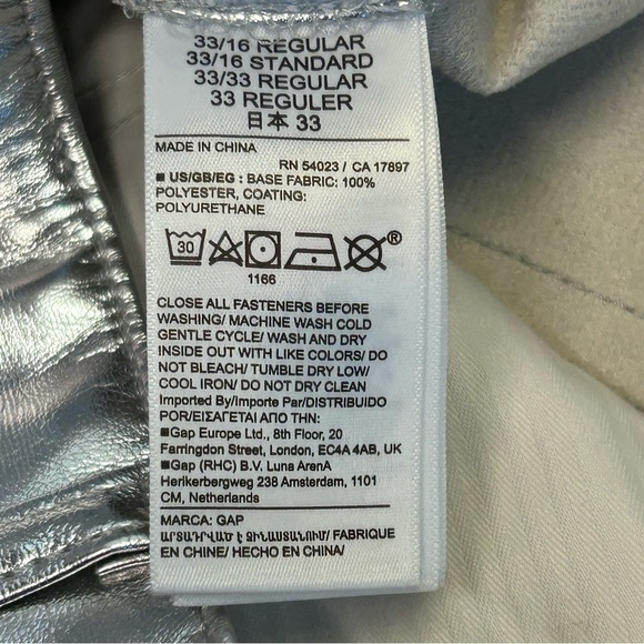 GAP Metallic Silver High Rise Vegan Faux Leather Cheeky Straight Pants Sz 16 - Picture 9 of 10